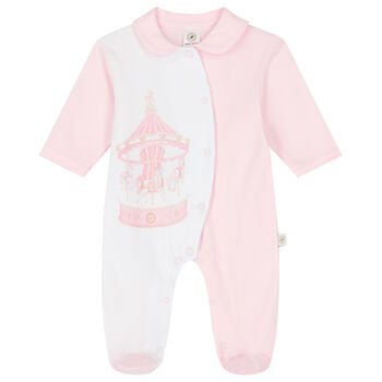Baby Girls White & Pink Carousel Babygrow